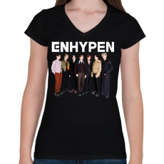 PRINTFASHION ENHYPEN KPOP  - Női V-nyakú póló - Fekete