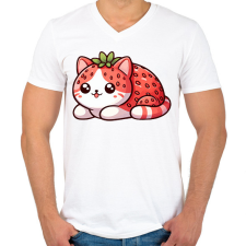 PRINTFASHION Eper cica - Férfi V-nyakú póló - Fehér férfi póló