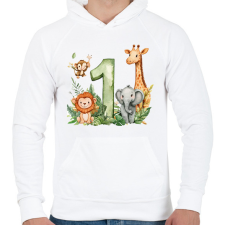 PRINTFASHION Erdei állatok 1 éves  - Férfi kapucnis pulóver - Fehér férfi pulóver, kardigán