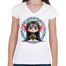 PRINTFASHION Erdei manólány - Női V-nyakú póló - Fehér
