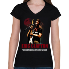 PRINTFASHION ERIC CLAPTON - Női V-nyakú póló - Fekete női póló