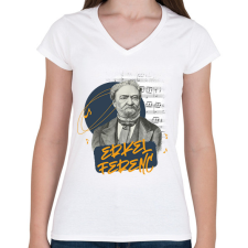 PRINTFASHION Erkel Ferenc - Női V-nyakú póló - Fehér női póló