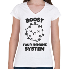 PRINTFASHION ERŐSÍTSD AZ IMMUNRENDSZERED - Női V-nyakú póló - Fehér női póló