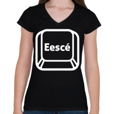 PRINTFASHION "Esc" billentyű - Női V-nyakú póló - Fekete női póló