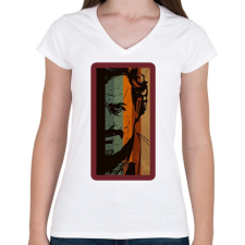 PRINTFASHION Escobar - Női V-nyakú póló - Fehér női póló