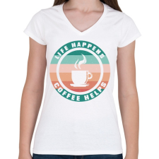 PRINTFASHION Espresso - Női V-nyakú póló - Fehér női póló