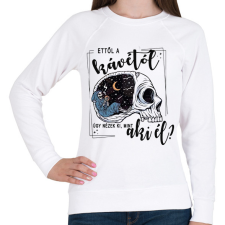 PRINTFASHION Ettől a kávétól úgy nézek ki, mint aki él? - Női pulóver - Fehér női pulóver, kardigán