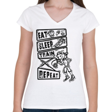 PRINTFASHION Evés, alvás, edzés - Női V-nyakú póló - Fehér