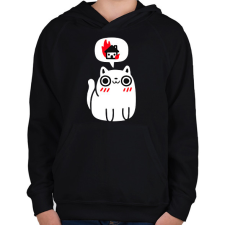 PRINTFASHION Evil cat - Gyerek kapucnis pulóver - Fekete gyerek pulóver, kardigán