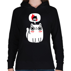 PRINTFASHION Evil cat - Női kapucnis pulóver - Fekete