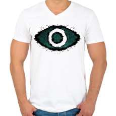 PRINTFASHION EYE - Férfi V-nyakú póló - Fehér