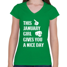 PRINTFASHION Ez a januári csaj szép napot kíván neked - Női V-nyakú póló - Zöld női póló