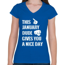 PRINTFASHION Ez a januári csávó szép napot kíván neked - Női V-nyakú póló - Királykék
