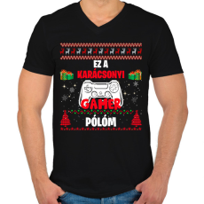 PRINTFASHION Ez a karácsonyi gamer pólóm - Férfi V-nyakú póló - Fekete