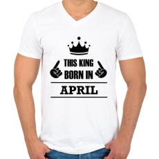 PRINTFASHION Ez a király áprilisban született - Férfi V-nyakú póló - Fehér