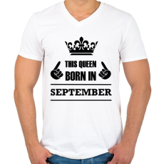 PRINTFASHION Ez a királynő szeptemberben született - Férfi V-nyakú póló - Fehér