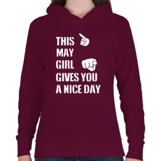 PRINTFASHION Ez a májusi csaj szép napot kíván neked - Női kapucnis pulóver - Bordó