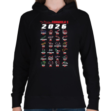 PRINTFASHION F1 2026 versenynaptár - Női kapucnis pulóver - Fekete női pulóver, kardigán