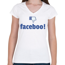 PRINTFASHION faceboo - Női V-nyakú póló - Fehér női póló