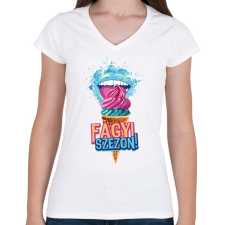 PRINTFASHION Fagyi szezon! - Női V-nyakú póló - Fehér női póló