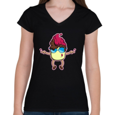 PRINTFASHION fagylalt - Női V-nyakú póló - Fekete női póló