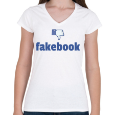 PRINTFASHION fakebook - Női V-nyakú póló - Fehér női póló