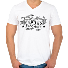 PRINTFASHION Fantasztikus hentes - Évszámmal - Férfi V-nyakú póló - Fehér férfi póló