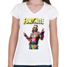 PRINTFASHION Far out man Fortnite - Női V-nyakú póló - Fehér