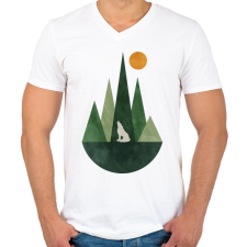 PRINTFASHION Farkas és a hegyek 4 - Férfi V-nyakú póló - Fehér férfi póló