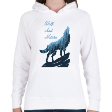 PRINTFASHION Farkas és a természet - Női kapucnis pulóver - Fehér női pulóver, kardigán