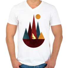 PRINTFASHION Farkas és hegyek 3 - Férfi V-nyakú póló - Fehér