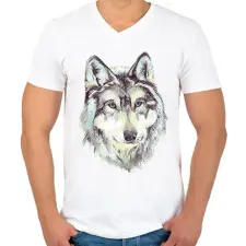 PRINTFASHION Farkas - Férfi V-nyakú póló - Fehér férfi póló