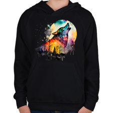 PRINTFASHION Farkas  - Gyerek kapucnis pulóver - Fekete gyerek pulóver, kardigán