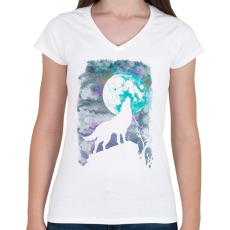 PRINTFASHION Farkas holdfényben - Női V-nyakú póló - Fehér