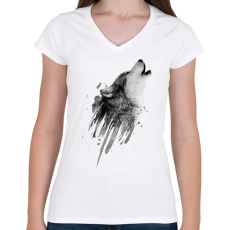 PRINTFASHION Farkas - Női V-nyakú póló - Fehér