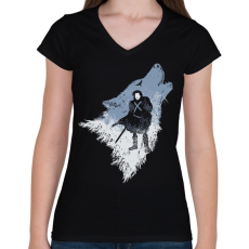 PRINTFASHION Farkas - Női V-nyakú póló - Fekete