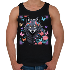 PRINTFASHION farkas pillangókkal és virágokkal - Férfi atléta - Fekete atléta, trikó