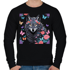 PRINTFASHION farkas pillangókkal és virágokkal - Férfi pulóver - Fekete