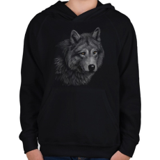 PRINTFASHION Farkas portré - Gyerek kapucnis pulóver - Fekete