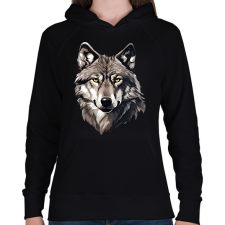 PRINTFASHION farkas portré - Női kapucnis pulóver - Fekete női pulóver, kardigán