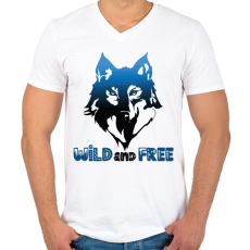 PRINTFASHION Farkas - vad és szabad wild and free - Férfi V-nyakú póló - Fehér