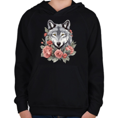 PRINTFASHION farkas virágokkal #2 - Gyerek kapucnis pulóver - Fekete