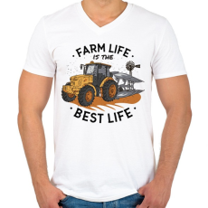 PRINTFASHION Farm - trakrtor - a legjobb életmód - Férfi V-nyakú póló - Fehér