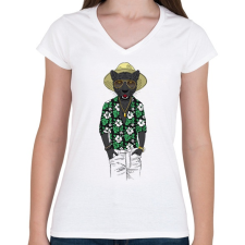 PRINTFASHION Fashion Panther - Női V-nyakú póló - Fehér női póló