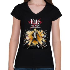 PRINTFASHION Fate stay night character - Női V-nyakú póló - Fekete női póló