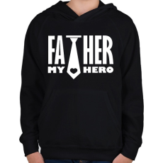 PRINTFASHION Father is my hero - Gyerek kapucnis pulóver - Fekete