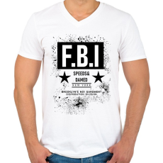 PRINTFASHION FBI - Férfi V-nyakú póló - Fehér