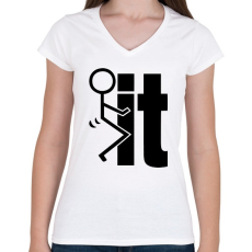 PRINTFASHION Fck it 2 - Női V-nyakú póló - Fehér