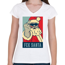 PRINTFASHION FCK SANTA - Női V-nyakú póló - Fehér