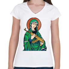 PRINTFASHION Fegyveres prédikátor - Női V-nyakú póló - Fehér